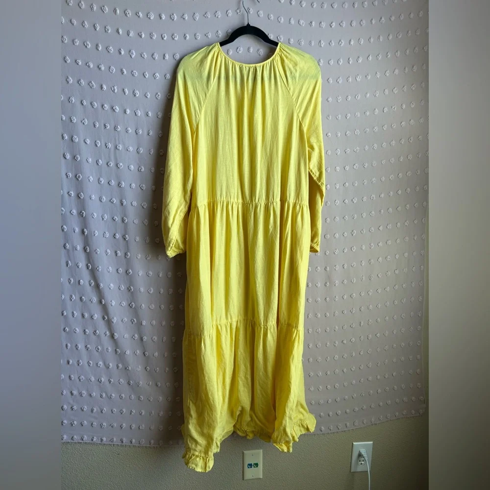 J. Crew Long Sleeved Linen Tiered Maxi Dress Sz‎ L/XL Yellow